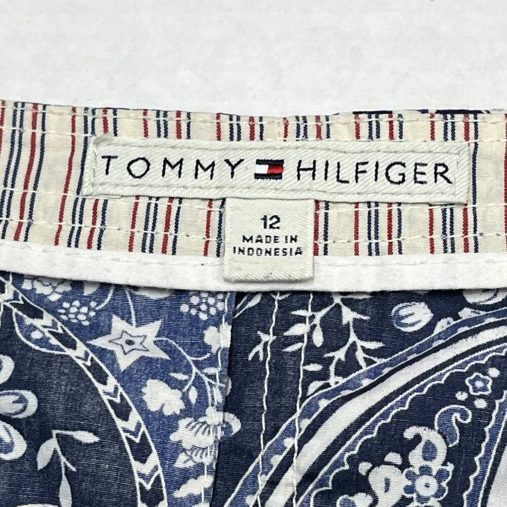 Vintage Tommy Hilfiger Skirt Womens 12 Blue Paisley Bandana Pleated‎ Western